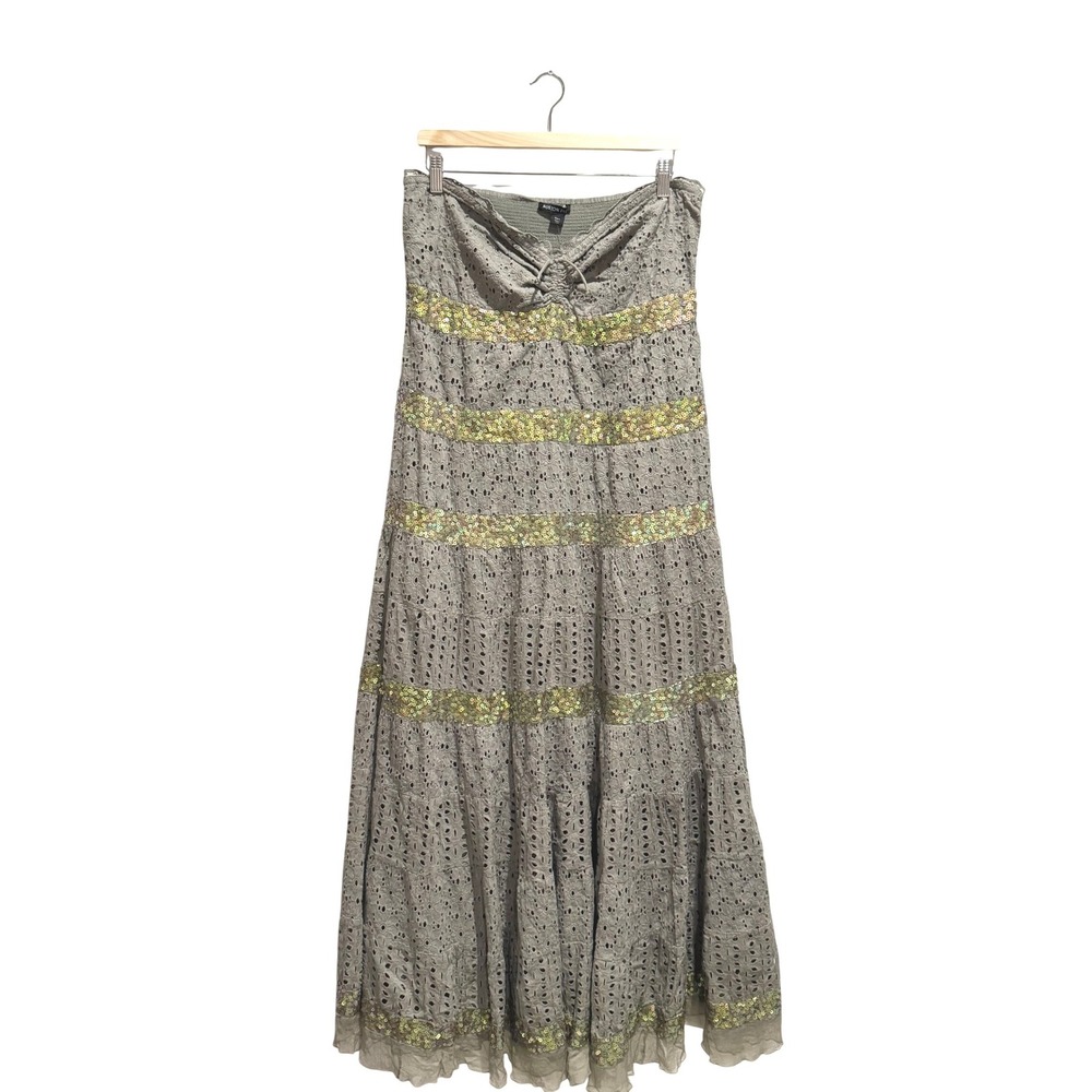 Boston Proper Olive Green Strapless Maxi Dress with Gold Accents - Picture 2 of 7